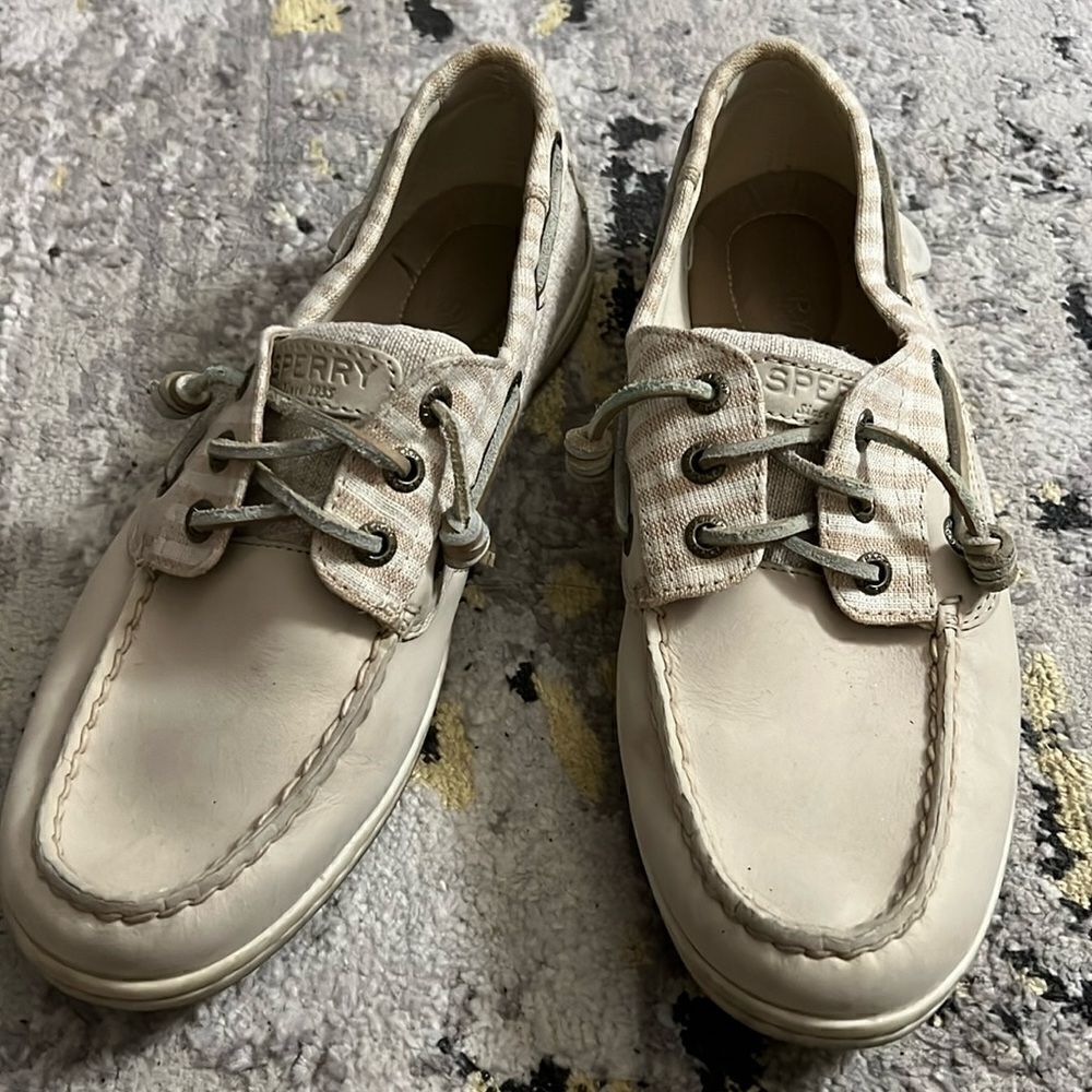 Sperry leather fabric striped boat shoes size 8.5
